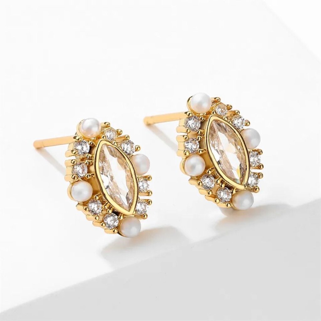 Regal Marquise Bloom Stud Earrings Gold Diamond Fashion Jewelry